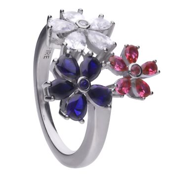 farbenfroher Ring silber im Blüten-Design mit Zirkonia
