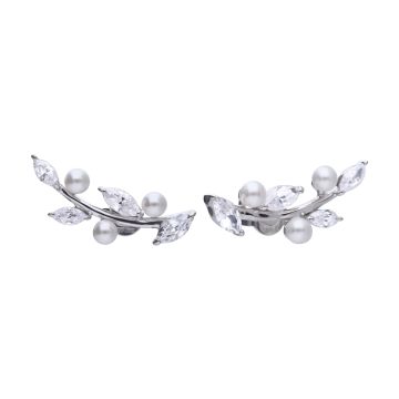 Blattförmige Perl-Ohrringe silber